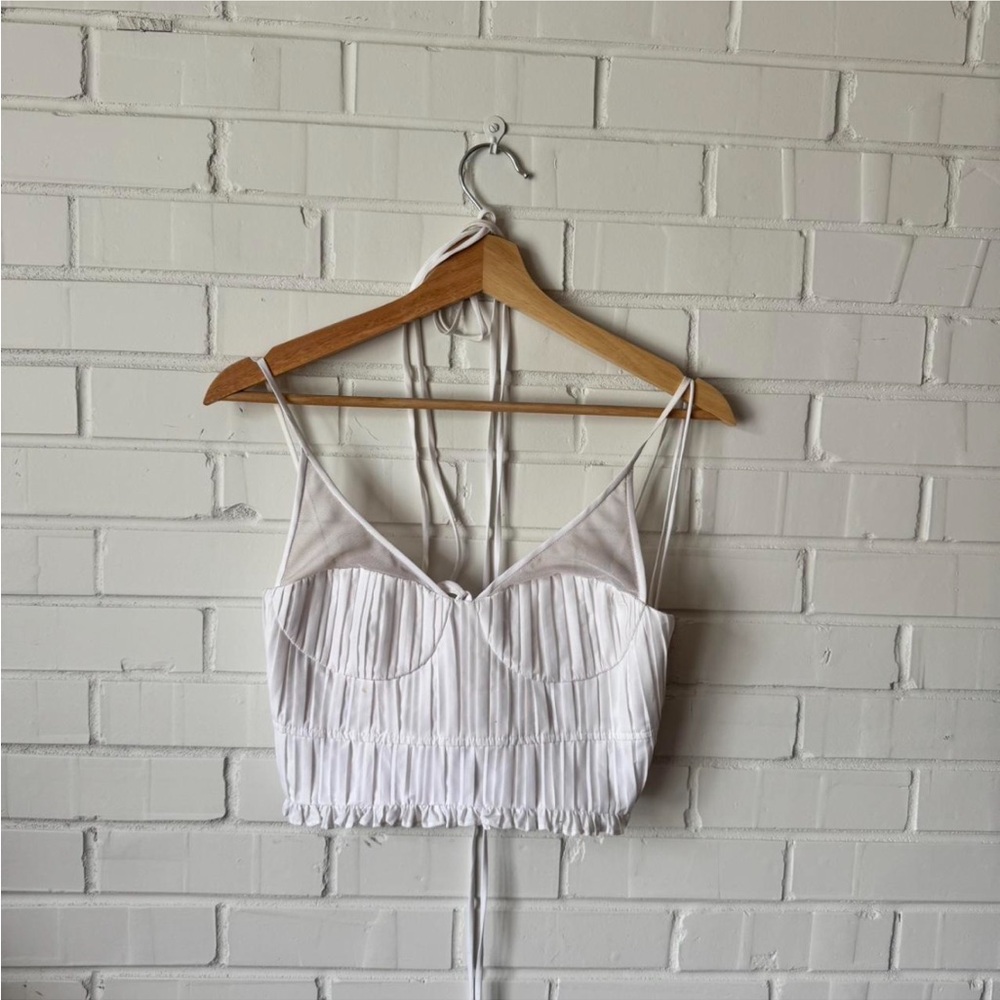 Jonathan Simkhai Lottie Pleated Strappy Crop Top